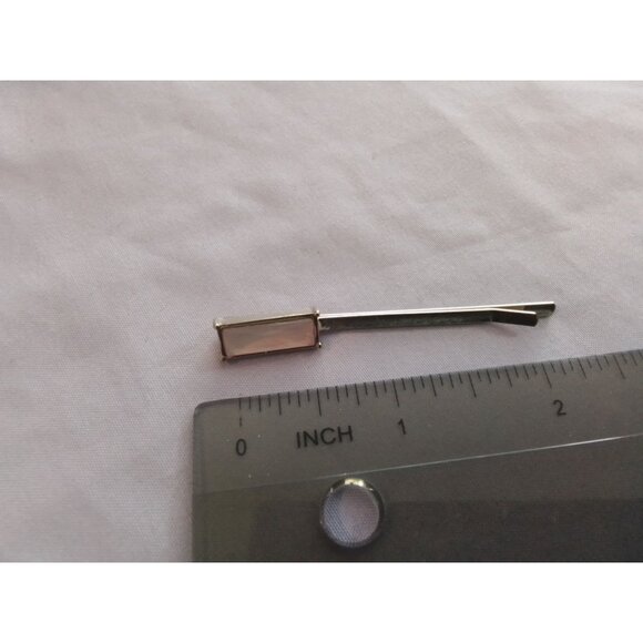 Vintage Rectangle Rose Quartz Silver Tone Hair Clip Bobby Pin - Picture 2 of 3